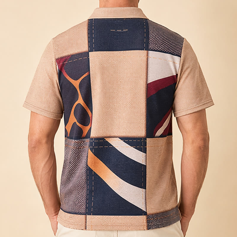 Earth Tone Giraffe Print Zip Collar Polo Shirt - image 2