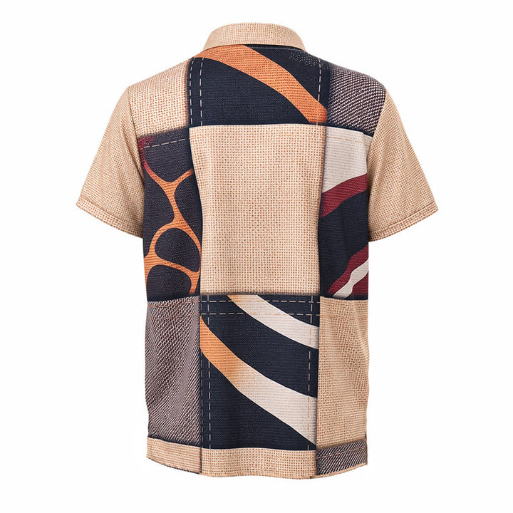 Earth Tone Giraffe Print Zip Collar Polo Shirt - image 10