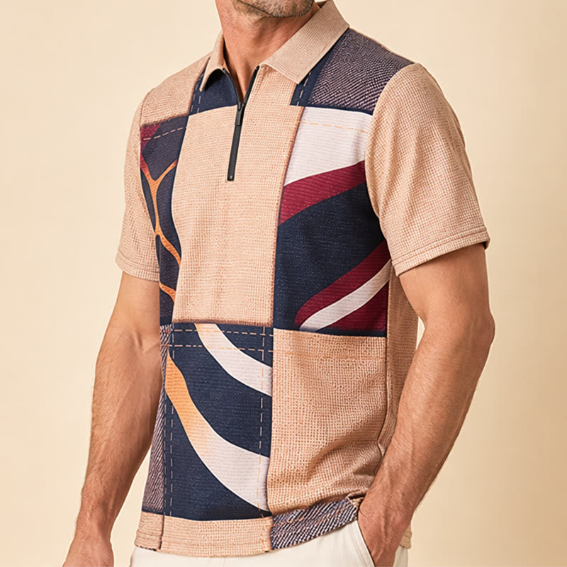 Earth Tone Giraffe Print Zip Collar Polo Shirt - image 3