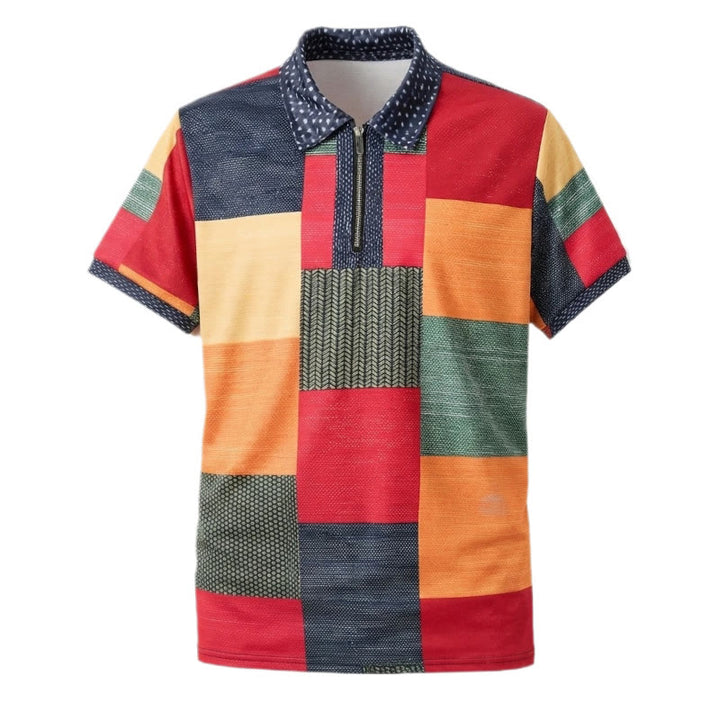 Street Style Color Clash 3D Print Zip Collar Polo Shirt - image 9