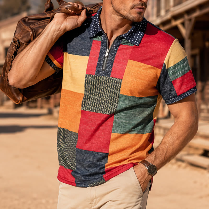 Street Style Color Clash 3D Print Zip Collar Polo Shirt - Multi-Color - 6XL - image 0