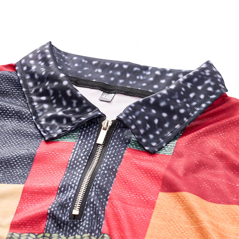 Street Style Color Clash 3D Print Zip Collar Polo Shirt - image 4