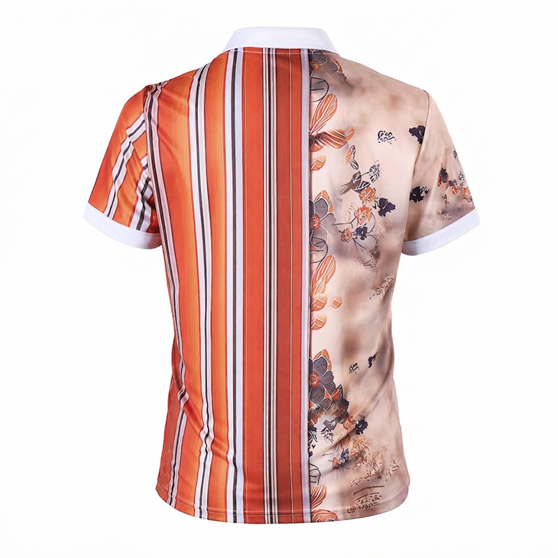 Floral Striped Split-Design 3D Print Zip Collar Polo Shirt - image 10