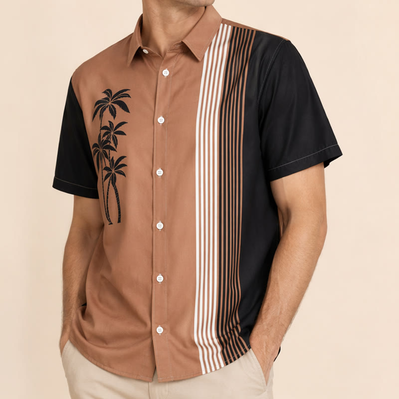 Men's Color Block Palm Tree Hawaiian Street Casual Shirt - image 3