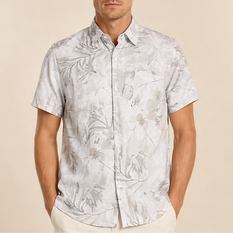Men's Vintage Grey Leaf Floral Print Light Mature Casual Shirt - image 1