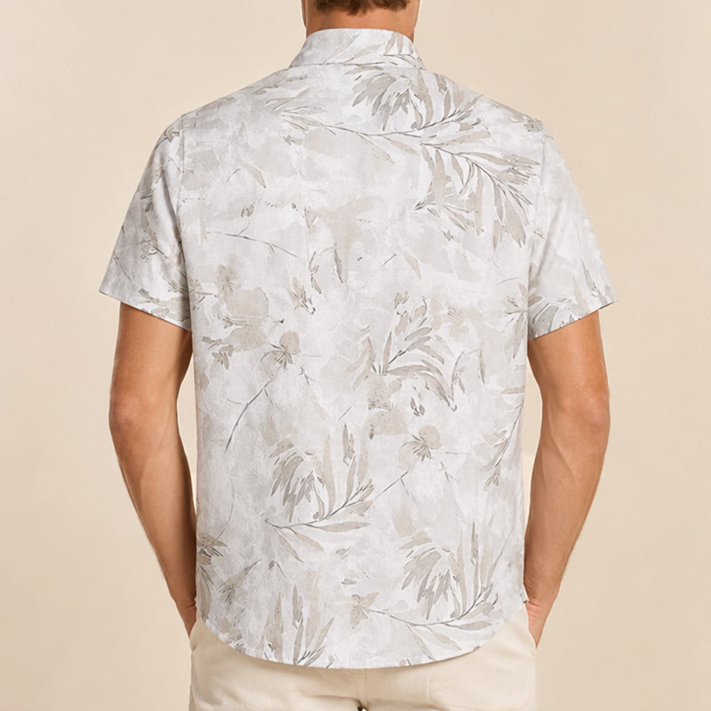 Men's Vintage Grey Leaf Floral Print Light Mature Casual Shirt - image 2