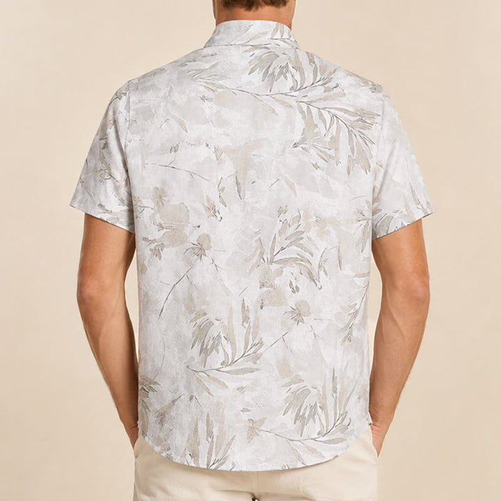 Men's Vintage Grey Leaf Floral Print Light Mature Casual Shirt - image 2