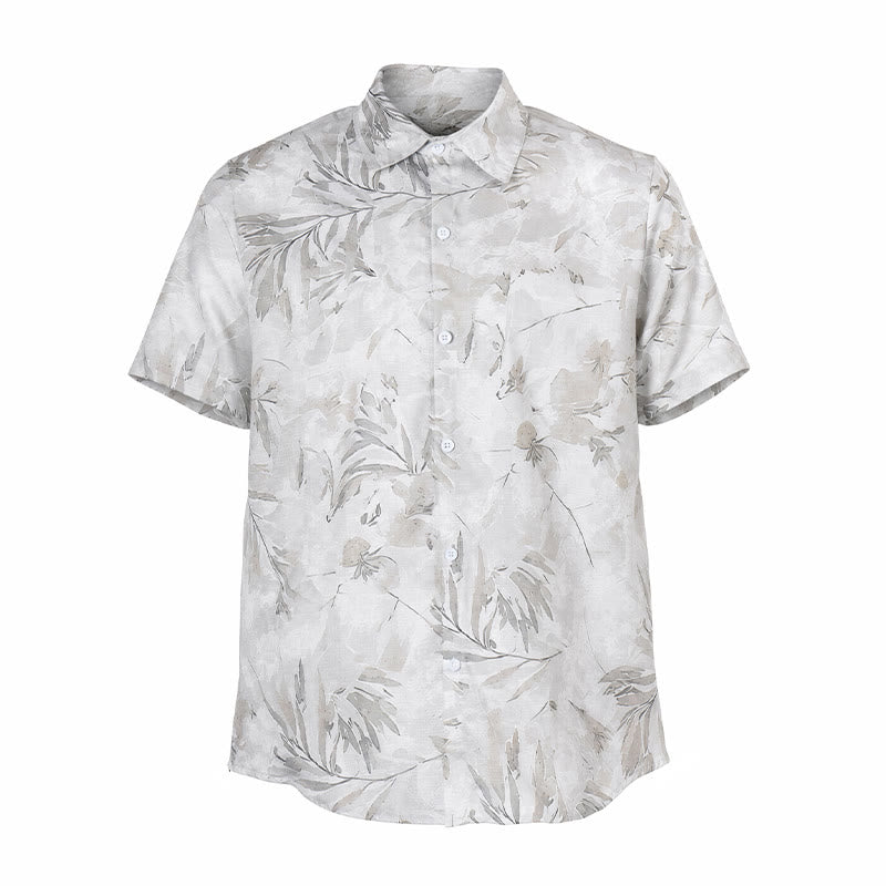 Men's Vintage Grey Leaf Floral Print Light Mature Casual Shirt - image 8