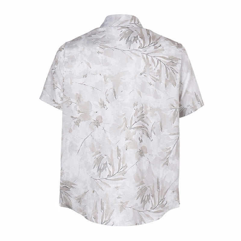 Men's Vintage Grey Leaf Floral Print Light Mature Casual Shirt - image 9