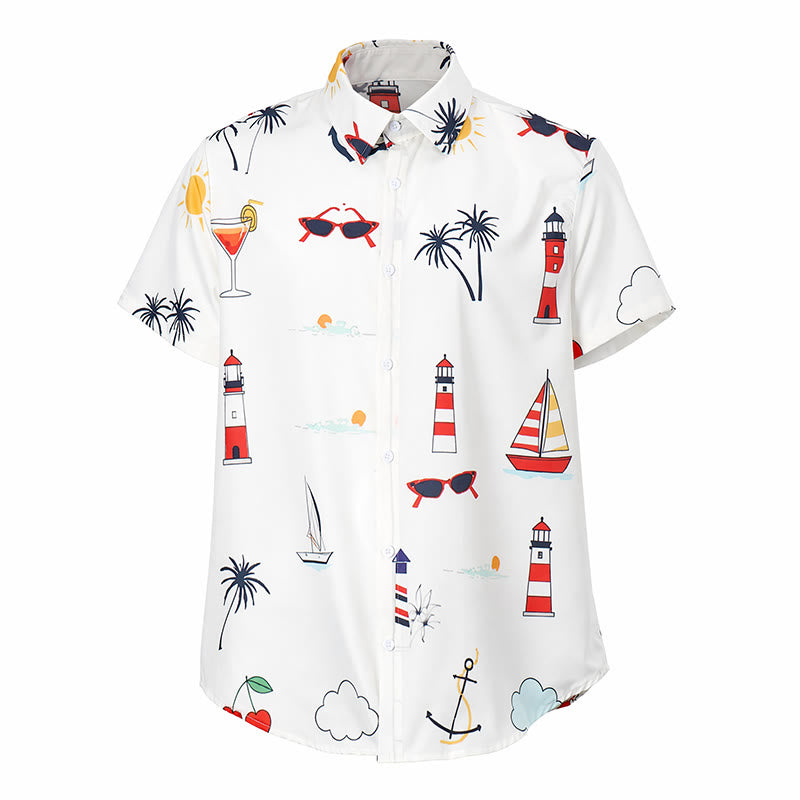 Men's Nautical Cocktail Palm Print Hawaiian Summer Short Sleeve Shirt - image 9