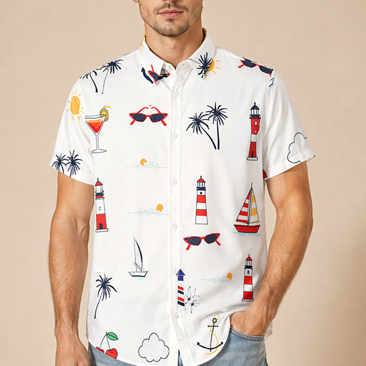 Men's Nautical Cocktail Palm Print Hawaiian Summer Short Sleeve Shirt - image 1