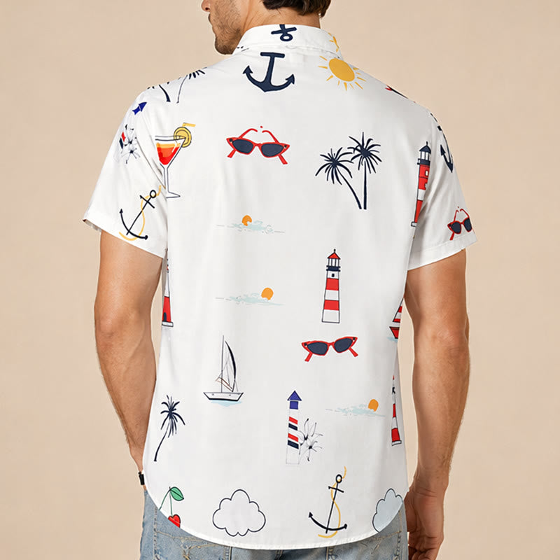 Men's Nautical Cocktail Palm Print Hawaiian Summer Short Sleeve Shirt - image 2