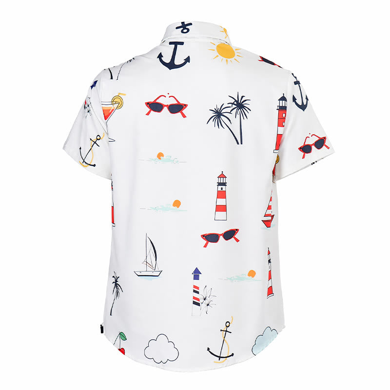 Men's Nautical Cocktail Palm Print Hawaiian Summer Short Sleeve Shirt - image 10