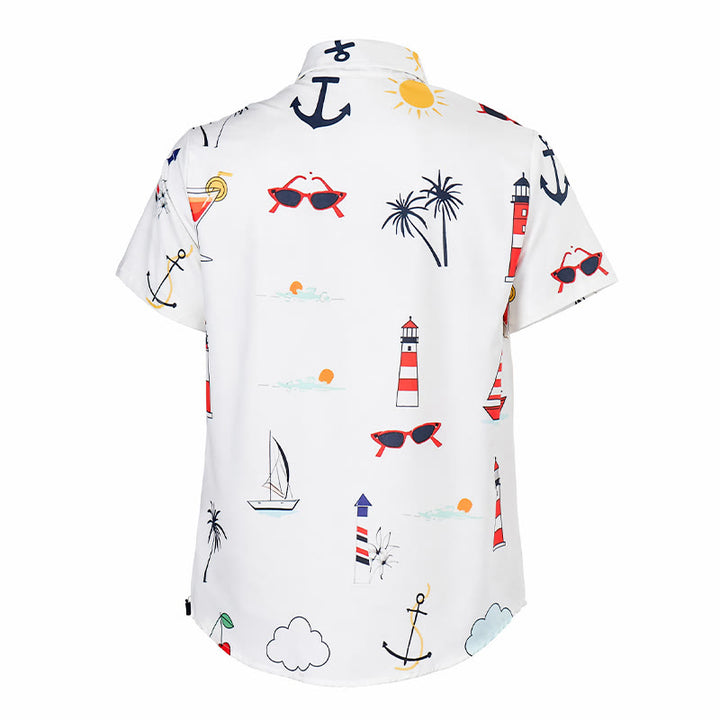 Men's Nautical Cocktail Palm Print Hawaiian Summer Short Sleeve Shirt - image 10