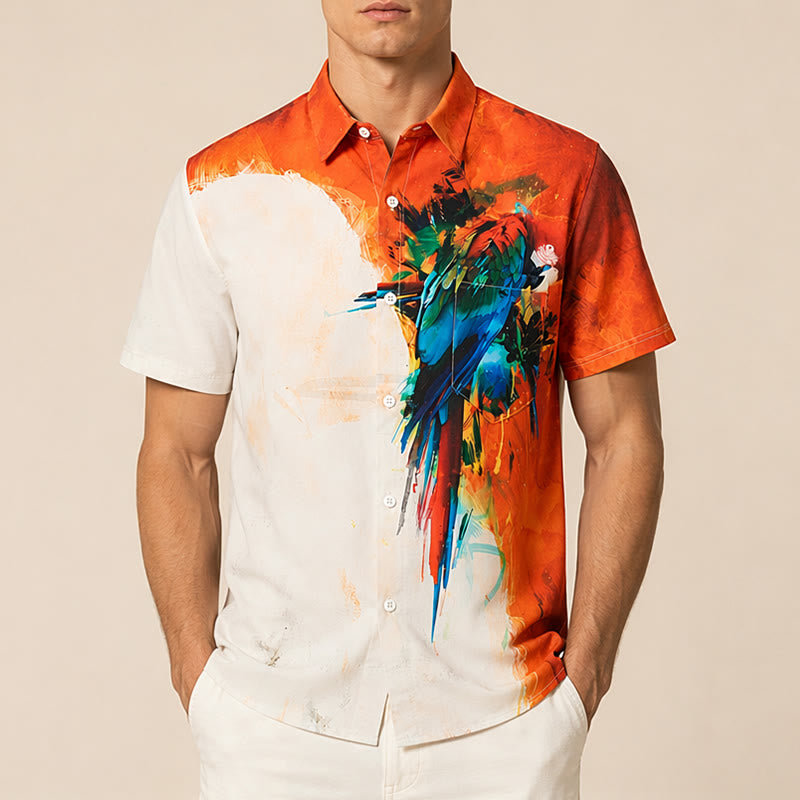 Men's Art Graffiti Parrot Color Block Hawaiian Shirt - image 1