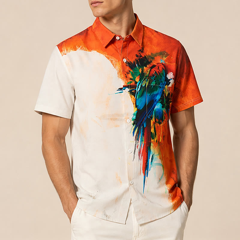 Men's Art Graffiti Parrot Color Block Hawaiian Shirt - image 3