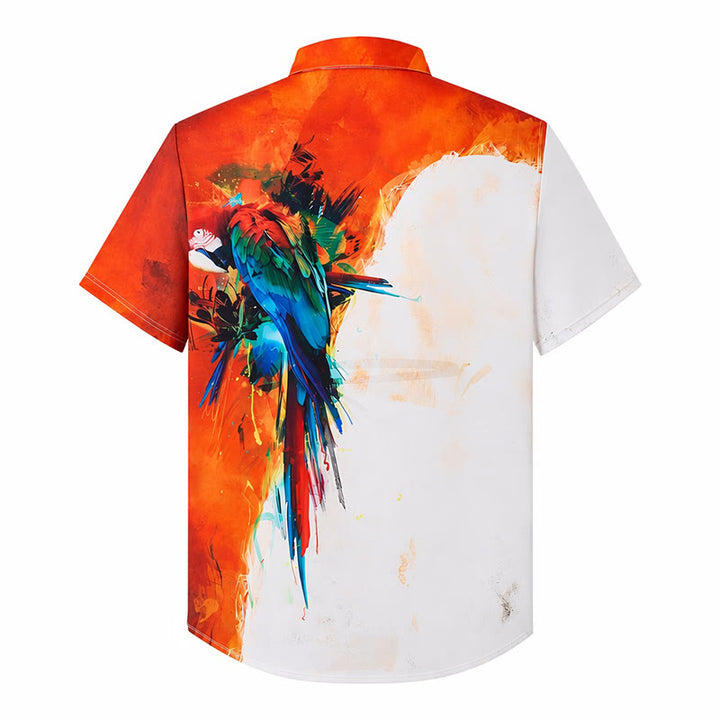 Men's Art Graffiti Parrot Color Block Hawaiian Shirt - image 11