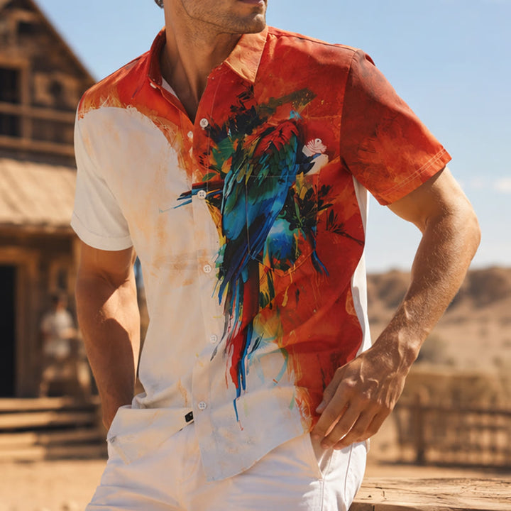 Men's Art Graffiti Parrot Color Block Hawaiian Shirt - Style#1 - 4XL - image 0