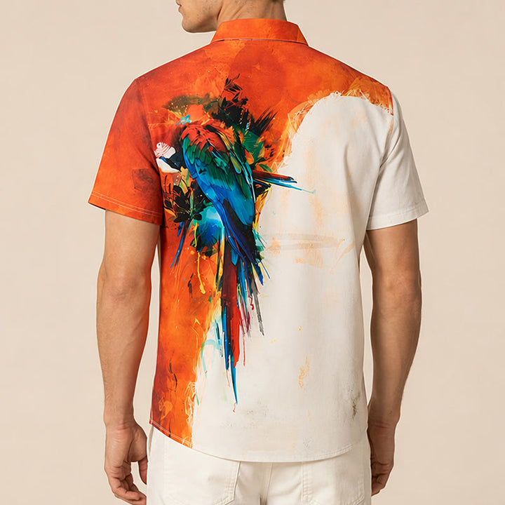Men's Art Graffiti Parrot Color Block Hawaiian Shirt - image 2
