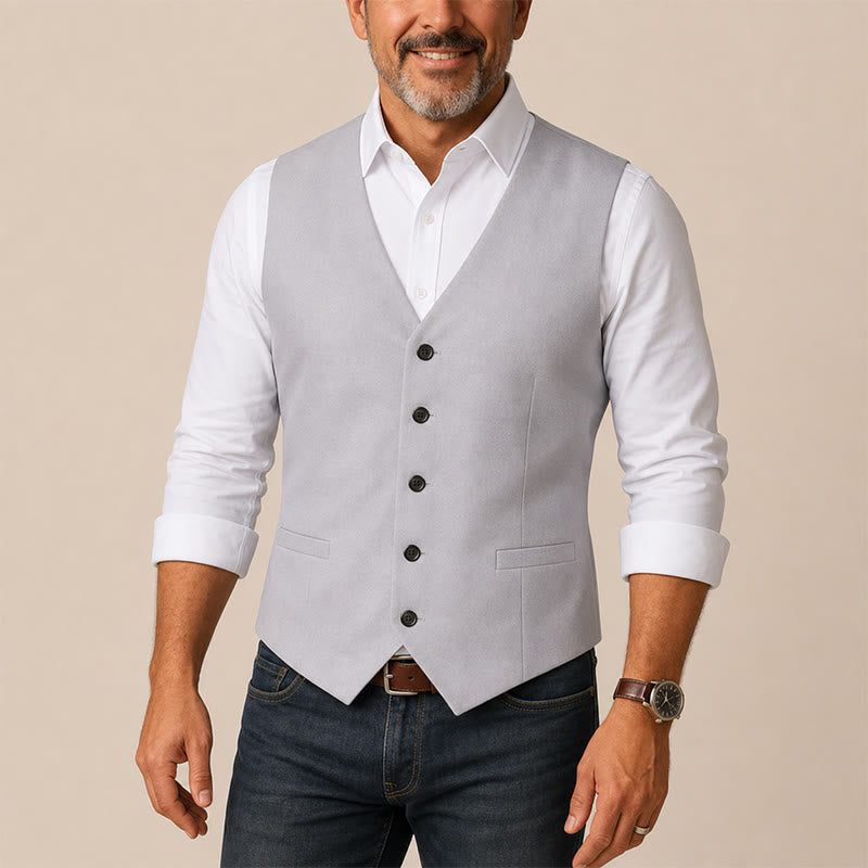 Groomsmen Linen Beach Wedding V-Neck Dress Vest - image 1