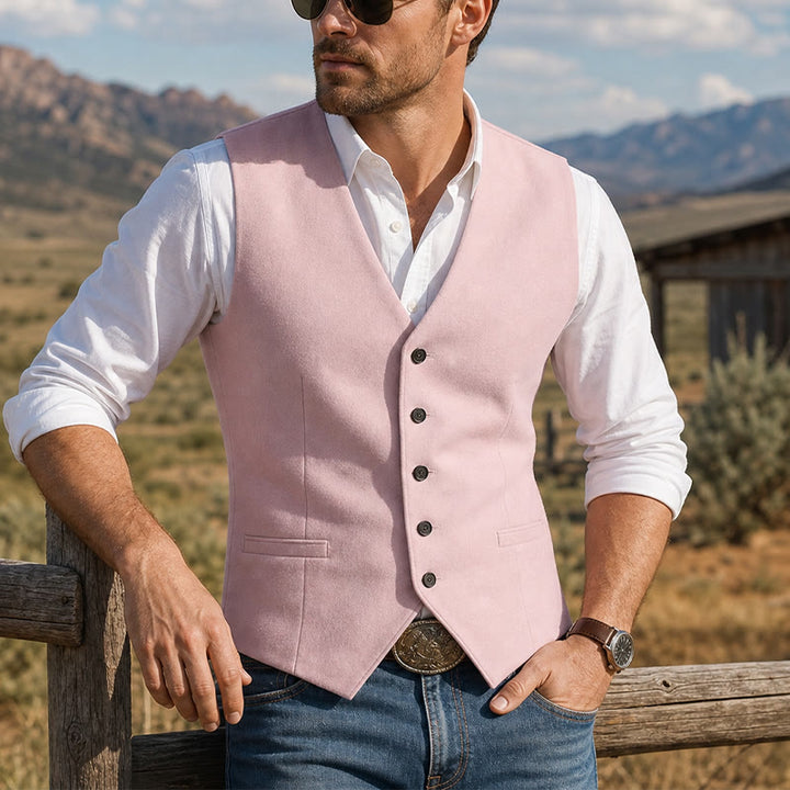 Groomsmen Linen Beach Wedding V-Neck Dress Vest - Pink - 3XL - image 6