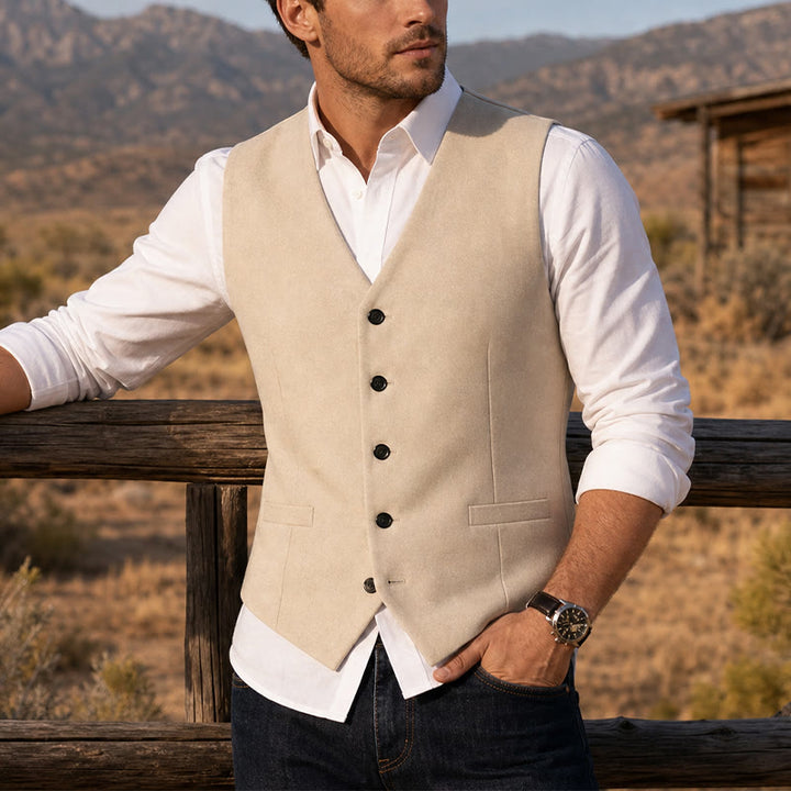 Groomsmen Linen Beach Wedding V-Neck Dress Vest - Beige - 3XL - image 4