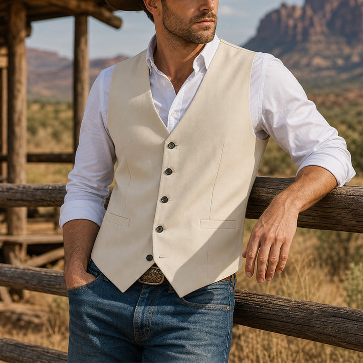 Groomsmen Linen Beach Wedding V-Neck Dress Vest - Yellow - 3XL - image 5