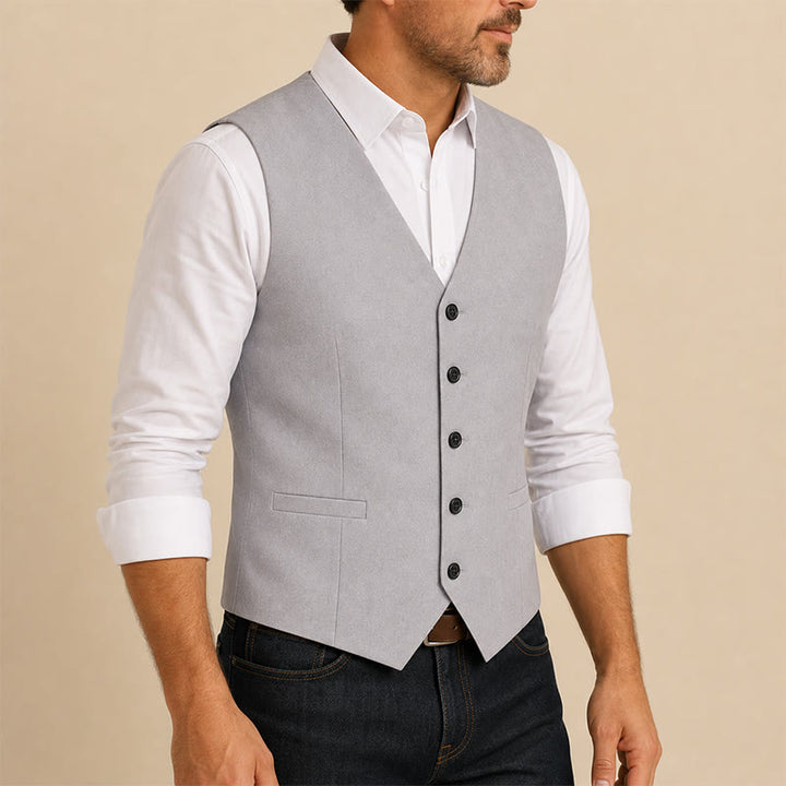 Groomsmen Linen Beach Wedding V-Neck Dress Vest - image 3