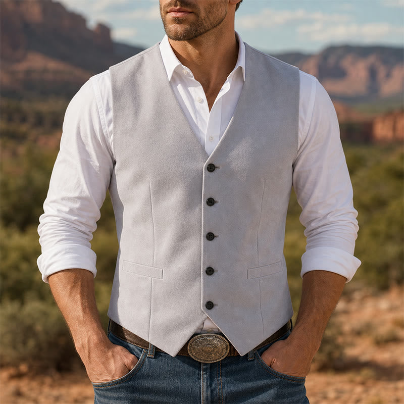 Groomsmen Linen Beach Wedding V-Neck Dress Vest - Light Gray - 3XL - image 0