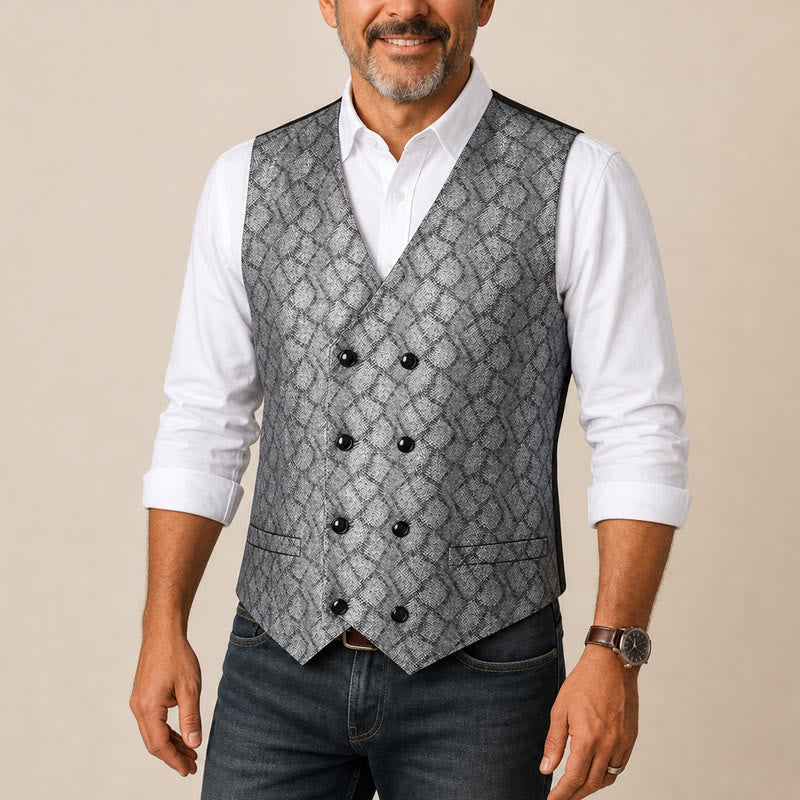 Luxury Metallic-Tone Snakeskin Pattern Suit Vest - image 1