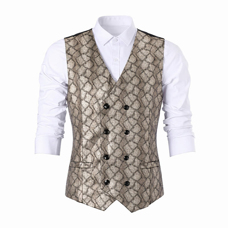 Luxury Metallic-Tone Snakeskin Pattern Suit Vest - image 12