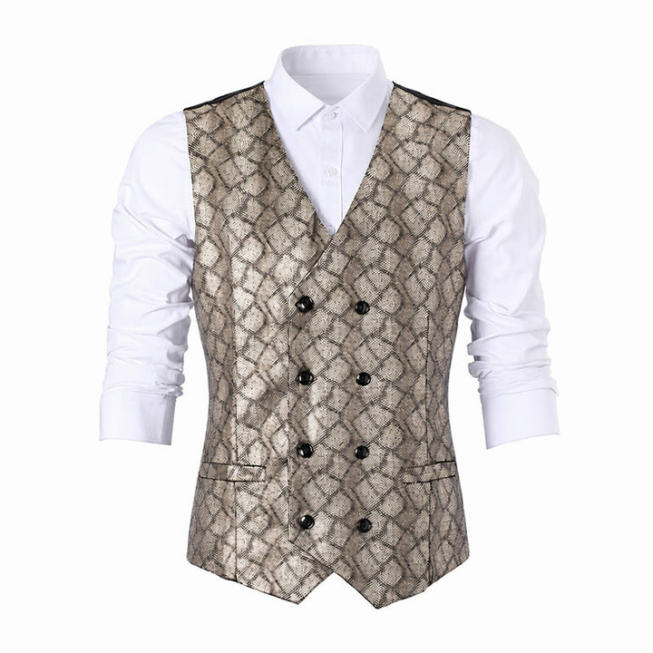 Luxury Metallic-Tone Snakeskin Pattern Suit Vest - image 12