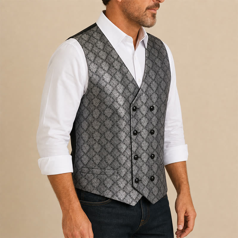 Luxury Metallic-Tone Snakeskin Pattern Suit Vest - image 3