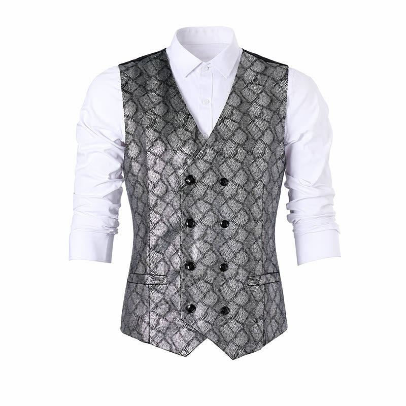 Luxury Metallic-Tone Snakeskin Pattern Suit Vest - image 10