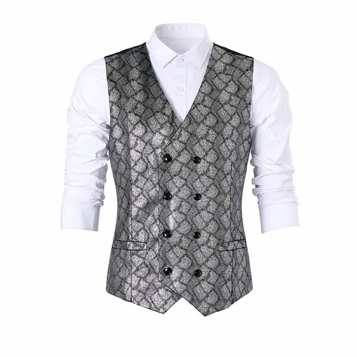 Luxury Metallic-Tone Snakeskin Pattern Suit Vest - image 10