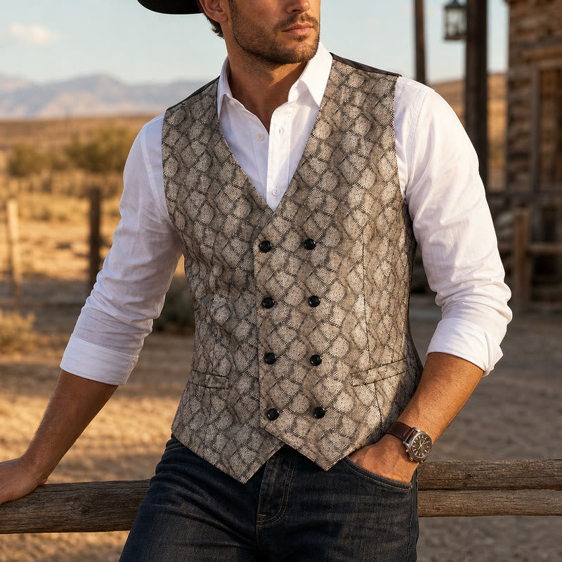 Luxury Metallic-Tone Snakeskin Pattern Suit Vest - Gold - 3XL - image 4