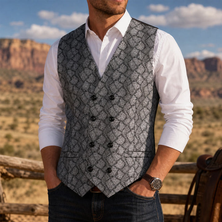 Luxury Metallic-Tone Snakeskin Pattern Suit Vest - Silver - 3XL - image 0