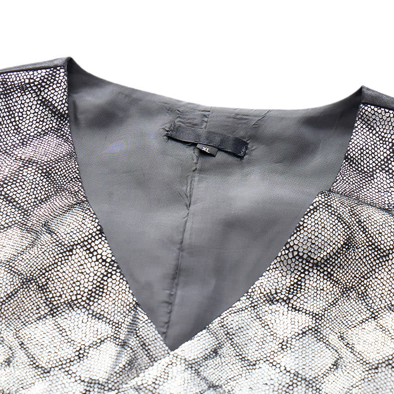 Luxury Metallic-Tone Snakeskin Pattern Suit Vest - image 5