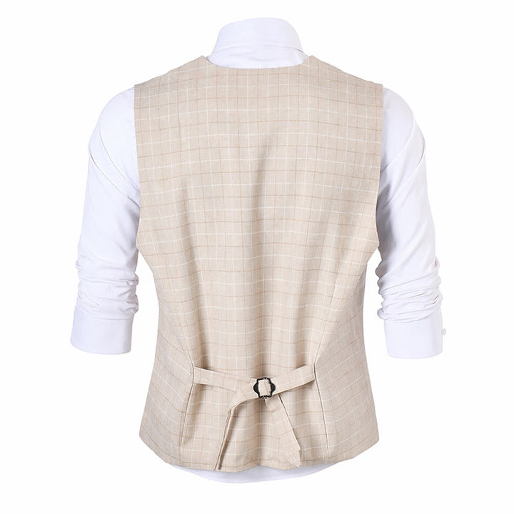Light Khaki Windowpane Plaid Gentleman Suit Vest - image 10