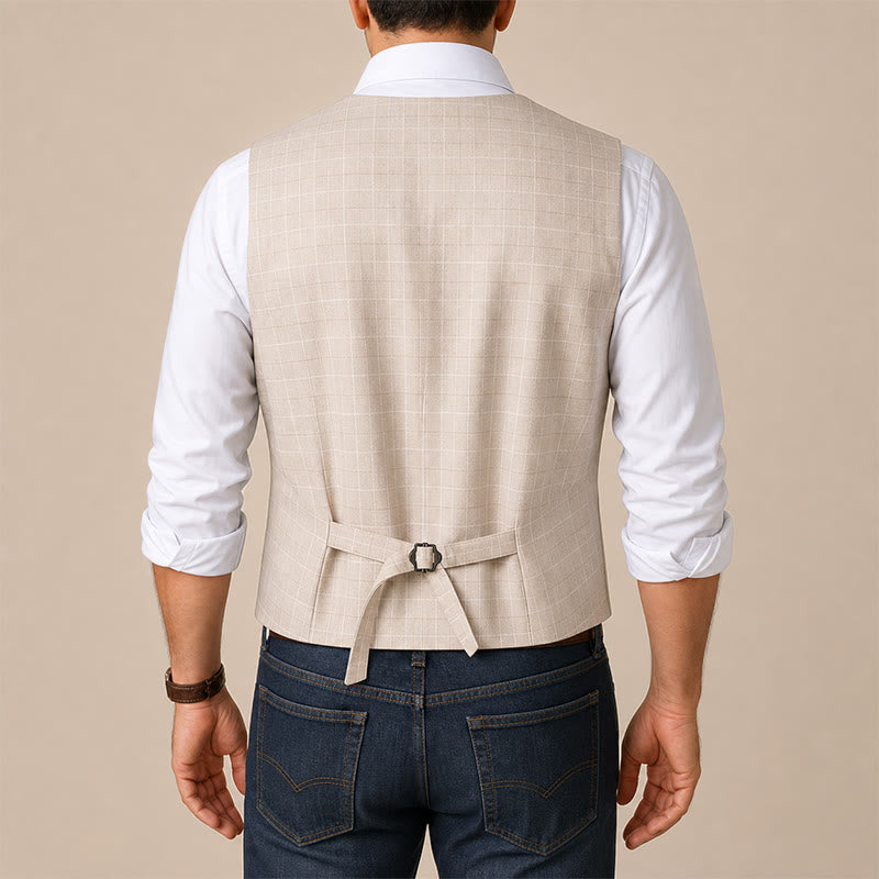 Light Khaki Windowpane Plaid Gentleman Suit Vest - image 2