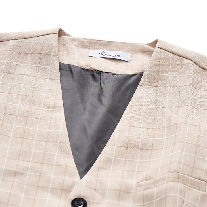Light Khaki Windowpane Plaid Gentleman Suit Vest - image 4