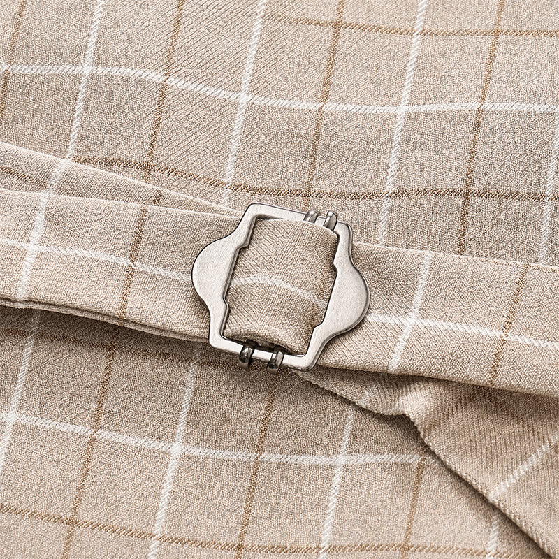 Light Khaki Windowpane Plaid Gentleman Suit Vest - image 8