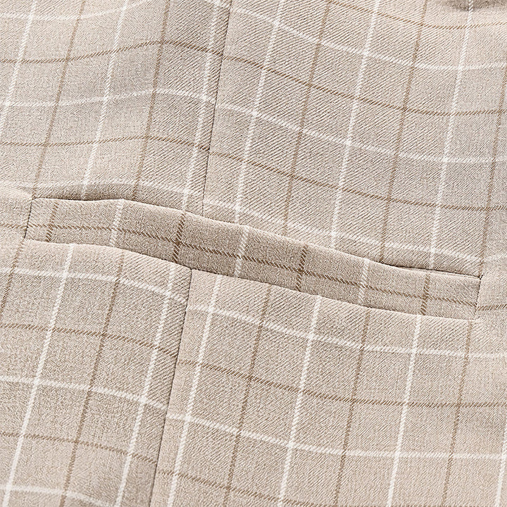 Light Khaki Windowpane Plaid Gentleman Suit Vest - image 6