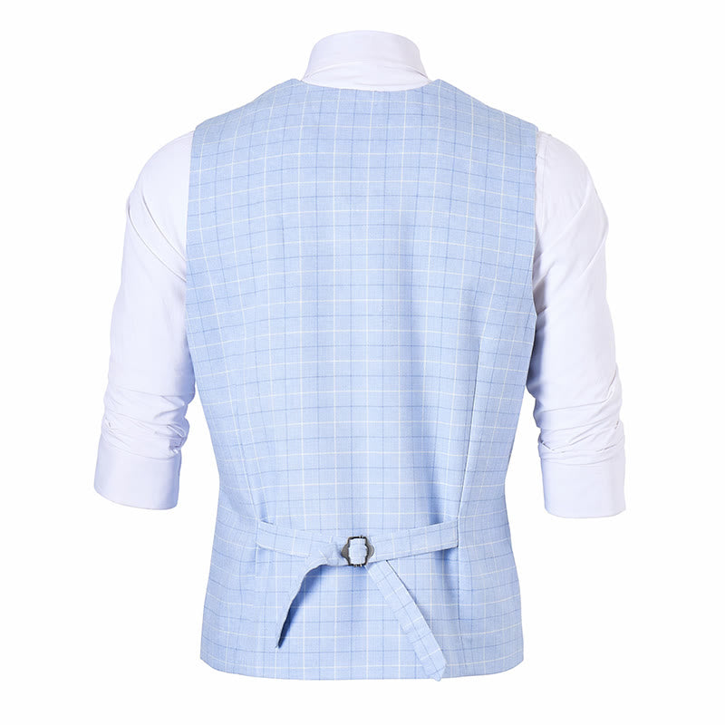Light Blue Groomsmen Plaid V-Neck Suit Vest - image 10