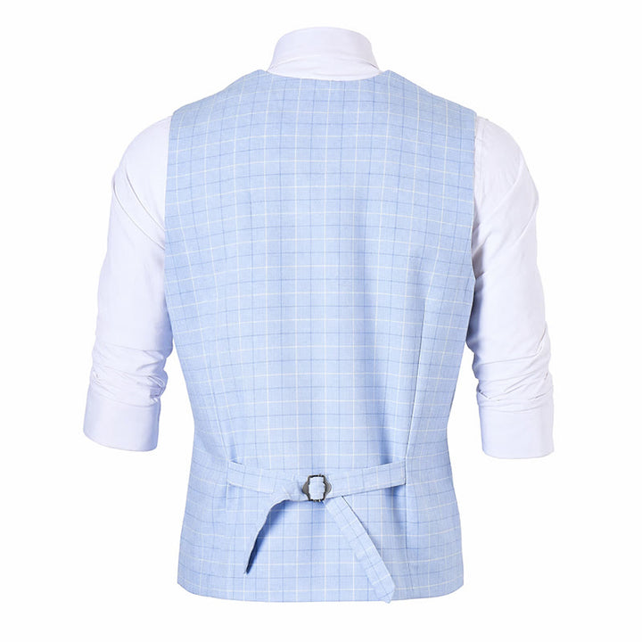 Light Blue Groomsmen Plaid V-Neck Suit Vest - image 10