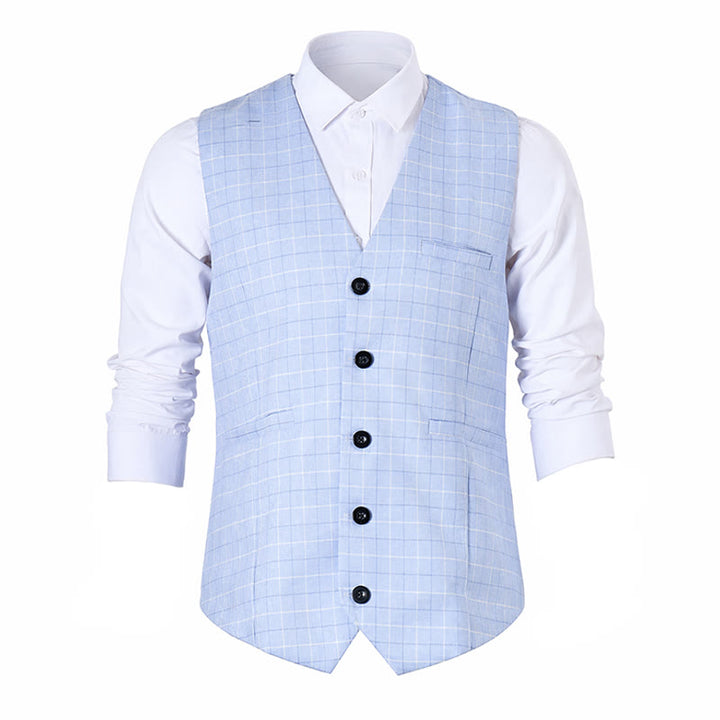 Light Blue Groomsmen Plaid V-Neck Suit Vest - image 9