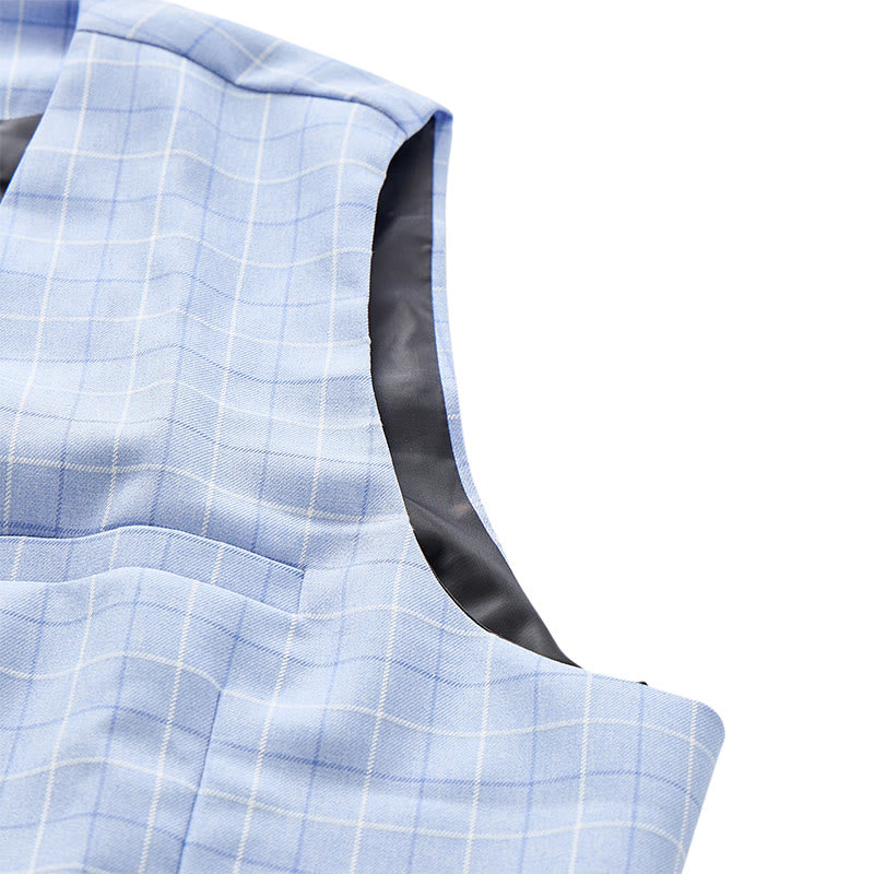 Light Blue Groomsmen Plaid V-Neck Suit Vest - image 8