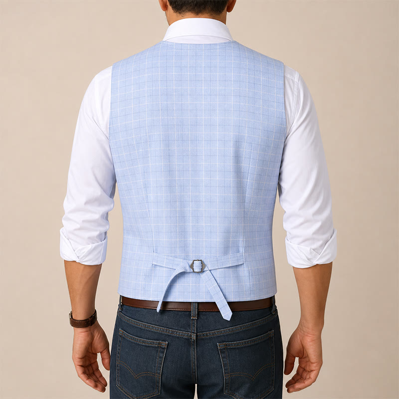 Light Blue Groomsmen Plaid V-Neck Suit Vest - image 2