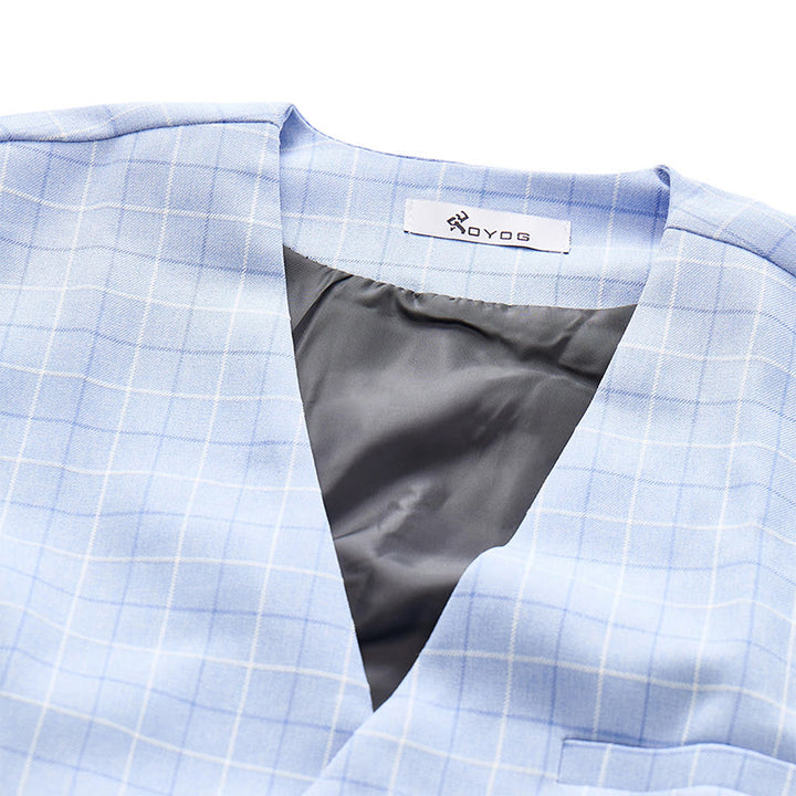 Light Blue Groomsmen Plaid V-Neck Suit Vest - image 4