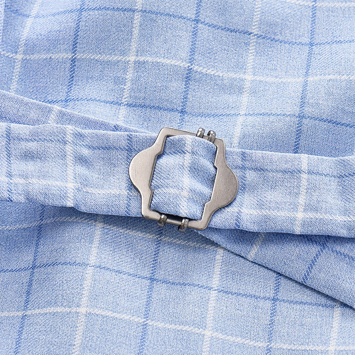 Light Blue Groomsmen Plaid V-Neck Suit Vest - image 7